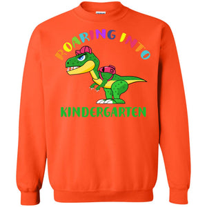 Roaring Into Kindergarten Happy First Day Of School ShirtG180 Gildan Crewneck Pullover Sweatshirt 8 oz.