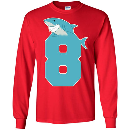 8th Birthday Shark Party Shirt Red