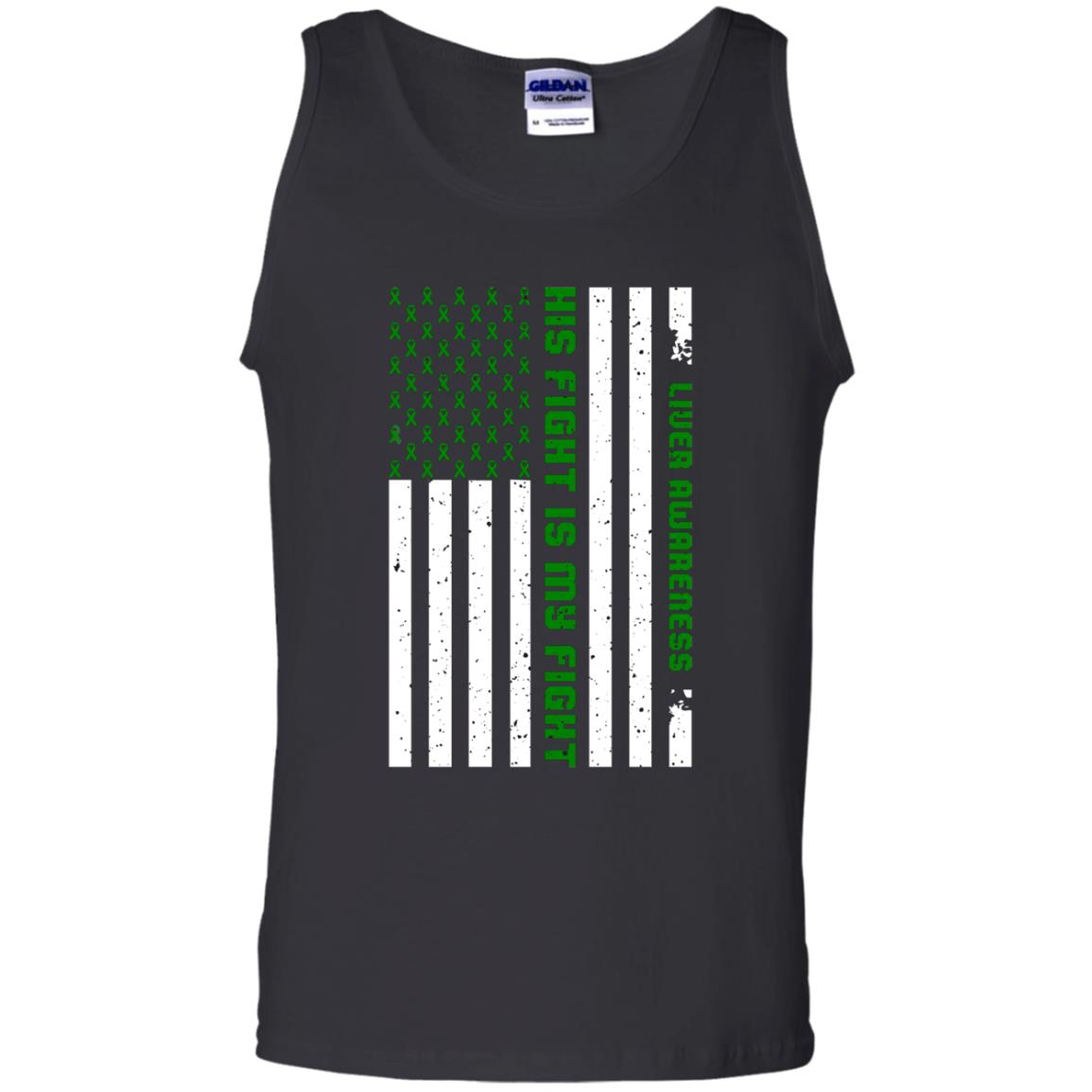 Liver Awareness His Fight Is My Fight Emerald Ribbon Stars Flag Of Usa Shirt Black