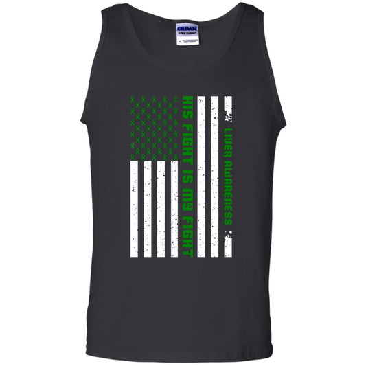 Liver Awareness His Fight Is My Fight Emerald Ribbon Stars Flag Of Usa Shirt Black