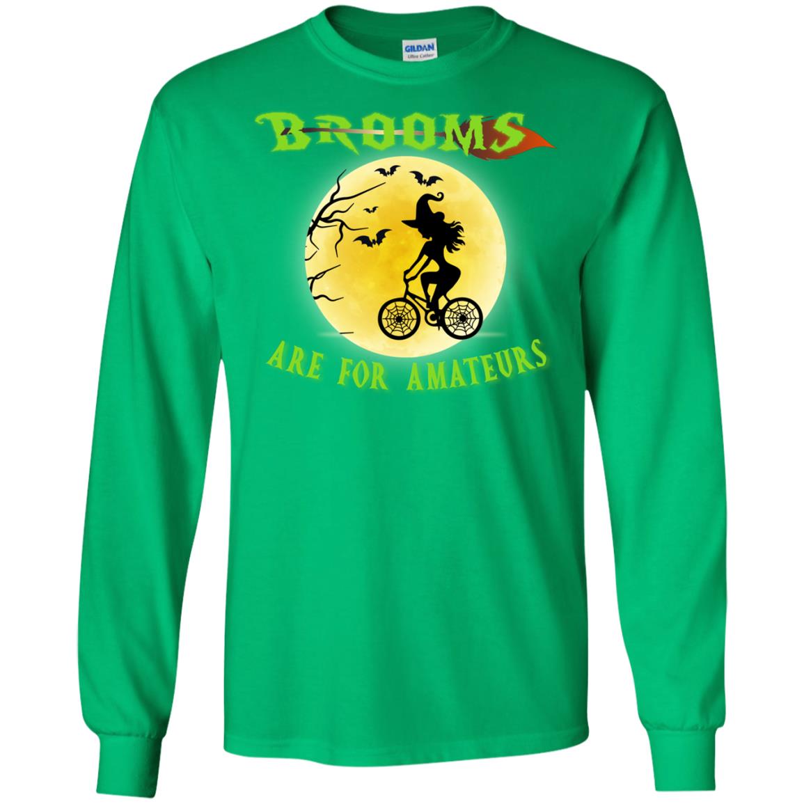 Brooms Are For Amateurs Witches Ride A Bicycle Funny Halloween Shirt Irish Green
