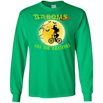 Brooms Are For Amateurs Witches Ride A Bicycle Funny Halloween Shirt Irish Green
