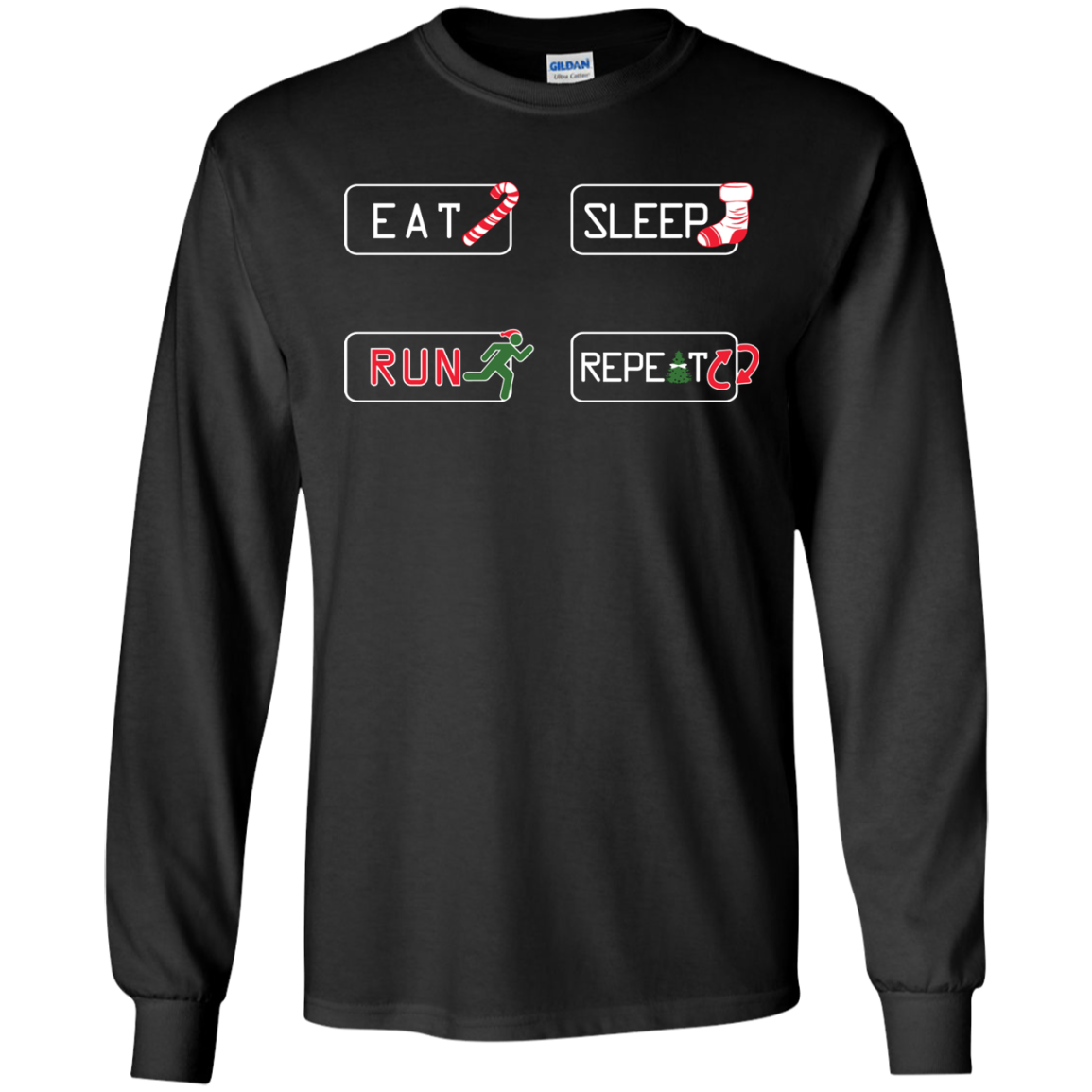 Christmas T-Shirt Eat Sleep Run Repeat Black