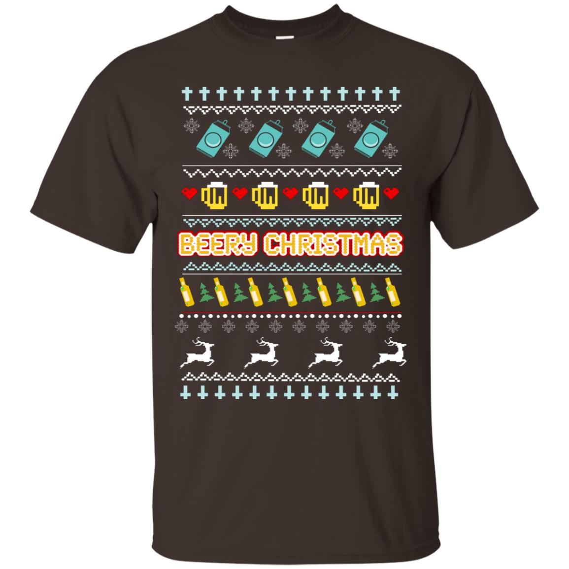 Beery Christmas Merry X-mas Beer Drinking Lovers Gift Shirt Dark Chocolate