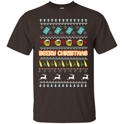 Beery Christmas Merry X-mas Beer Drinking Lovers Gift Shirt Dark Chocolate