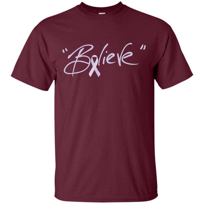 All Cancer Awareness Shirt Lavender Ribbon Believe Maroon