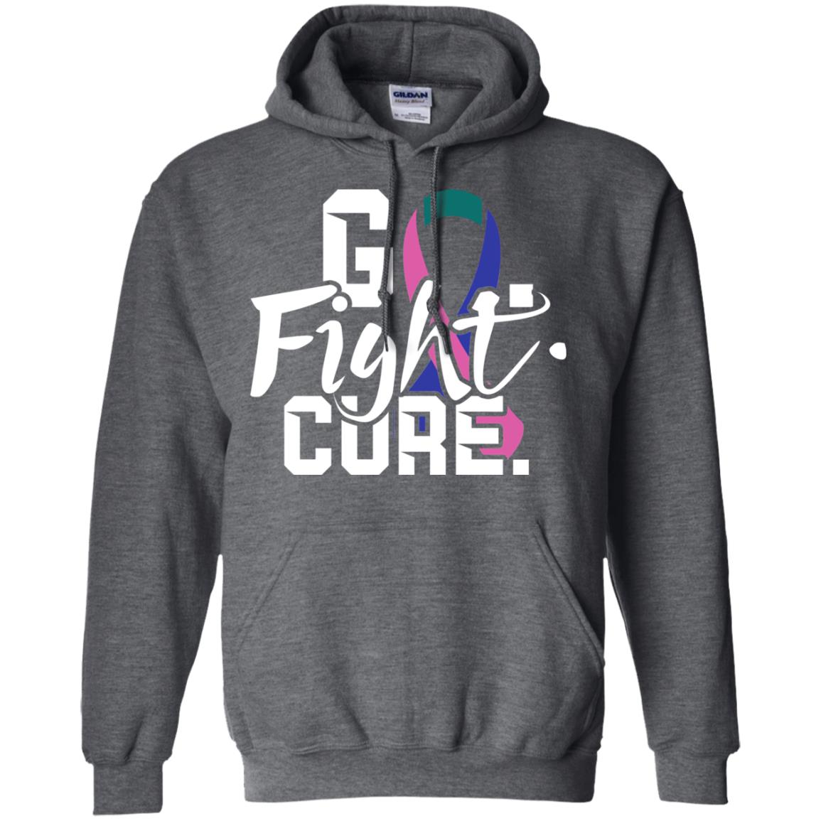Thyroid Awareness Go Fight Cure Teal Pink Blue Ribbon Shirt Dark Heather