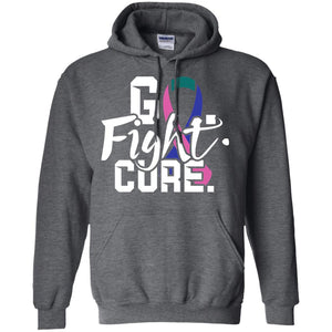 Thyroid Awareness Go Fight Cure Teal Pink Blue Ribbon ShirtG185 Gildan Pullover Hoodie 8 oz.