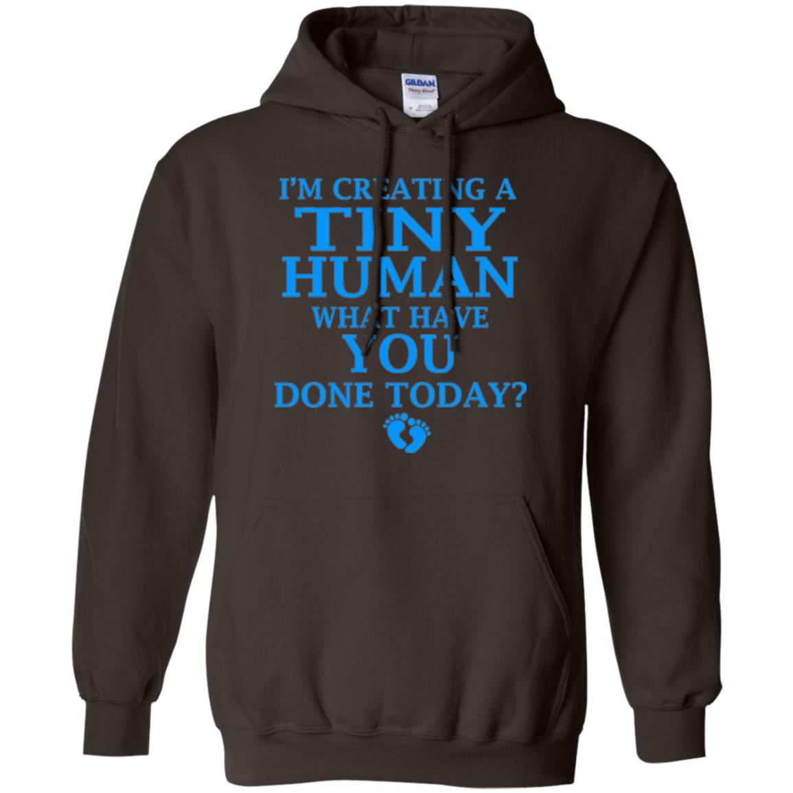 Funny Maternity Shirt Creating Tiny Human Blue Dark Chocolate