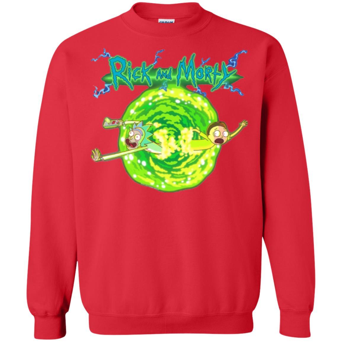 Rick Morty T-shirt Portal Glow Lightning Logo Red