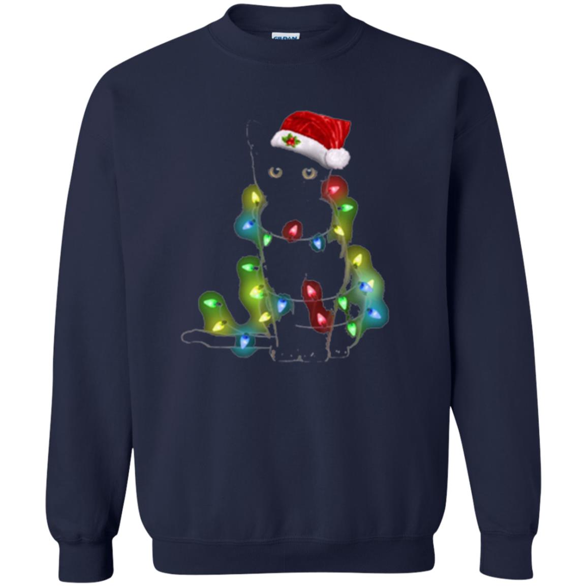 Christmas T-shirt Cat And Lights Navy
