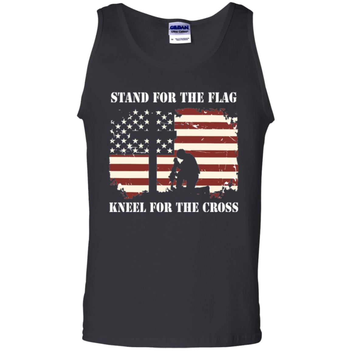 Military T-shirt Stand For The Flag Kneel For The Cross Black