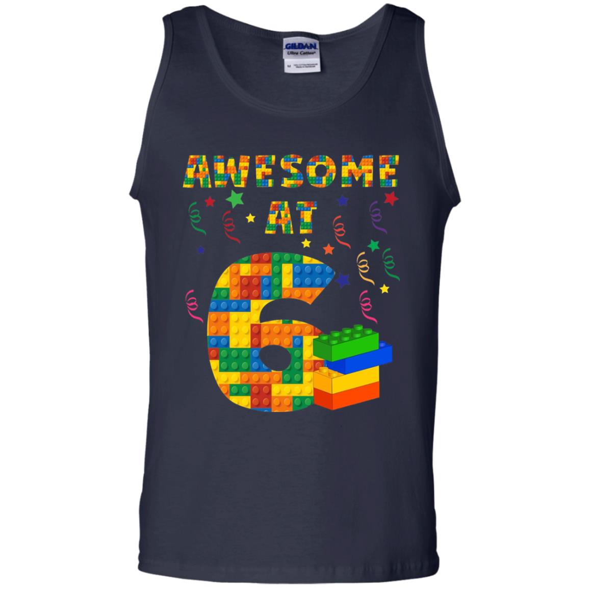 Awesome At 6 Age 6 Six Blocks Bricks Theme Shirt Navy