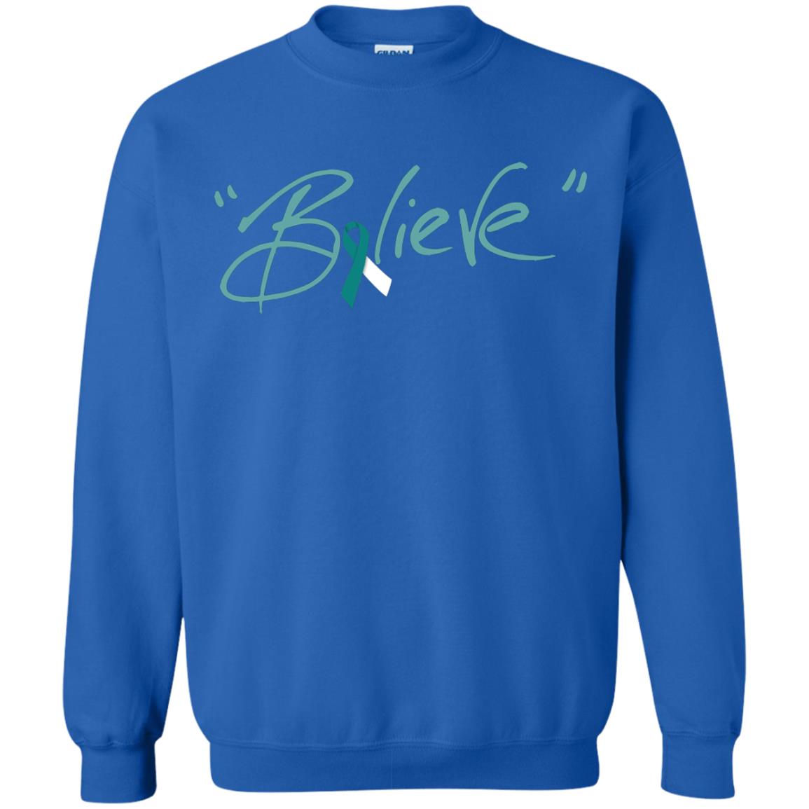 Cervical Cancer Awareness Shirt Teal White Ribbon Believe Royal