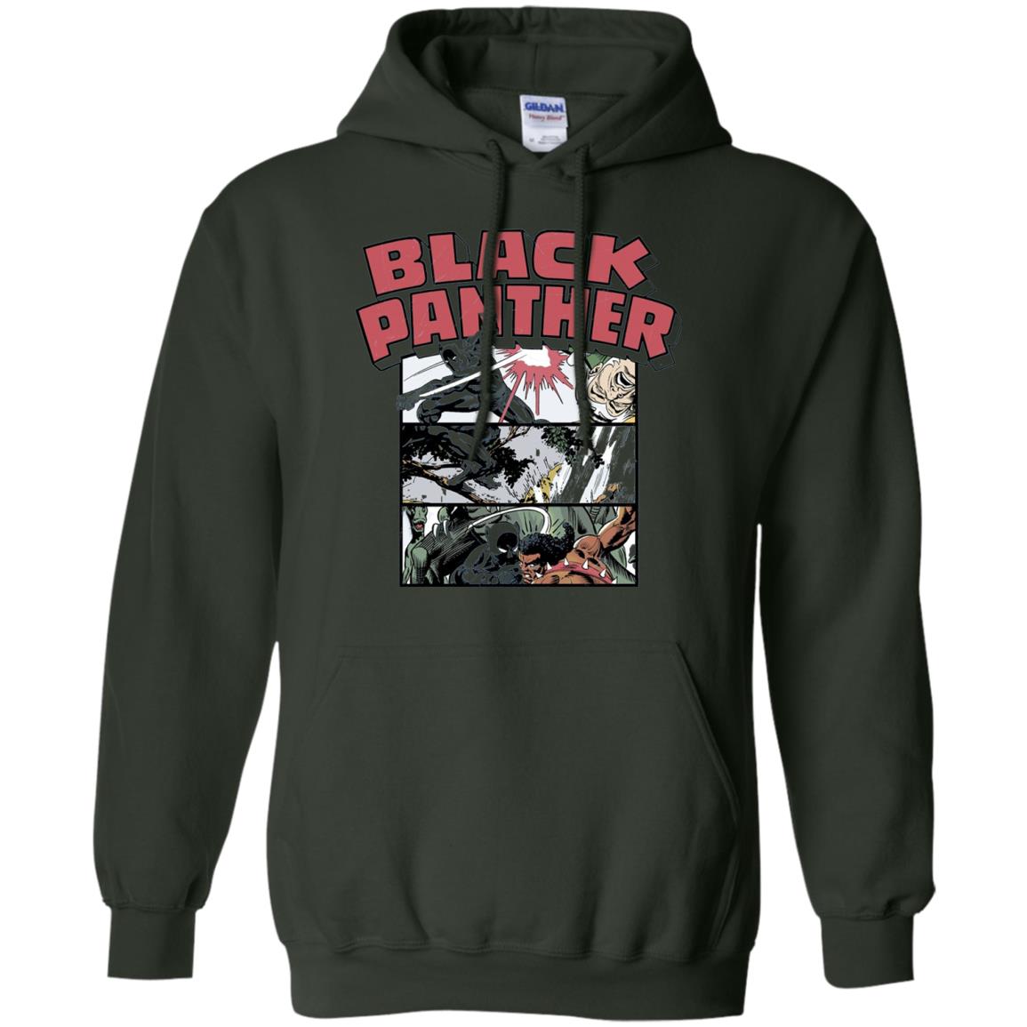 Black Panther Retro Comic Stacked Panel Art T-shirt Forest Green