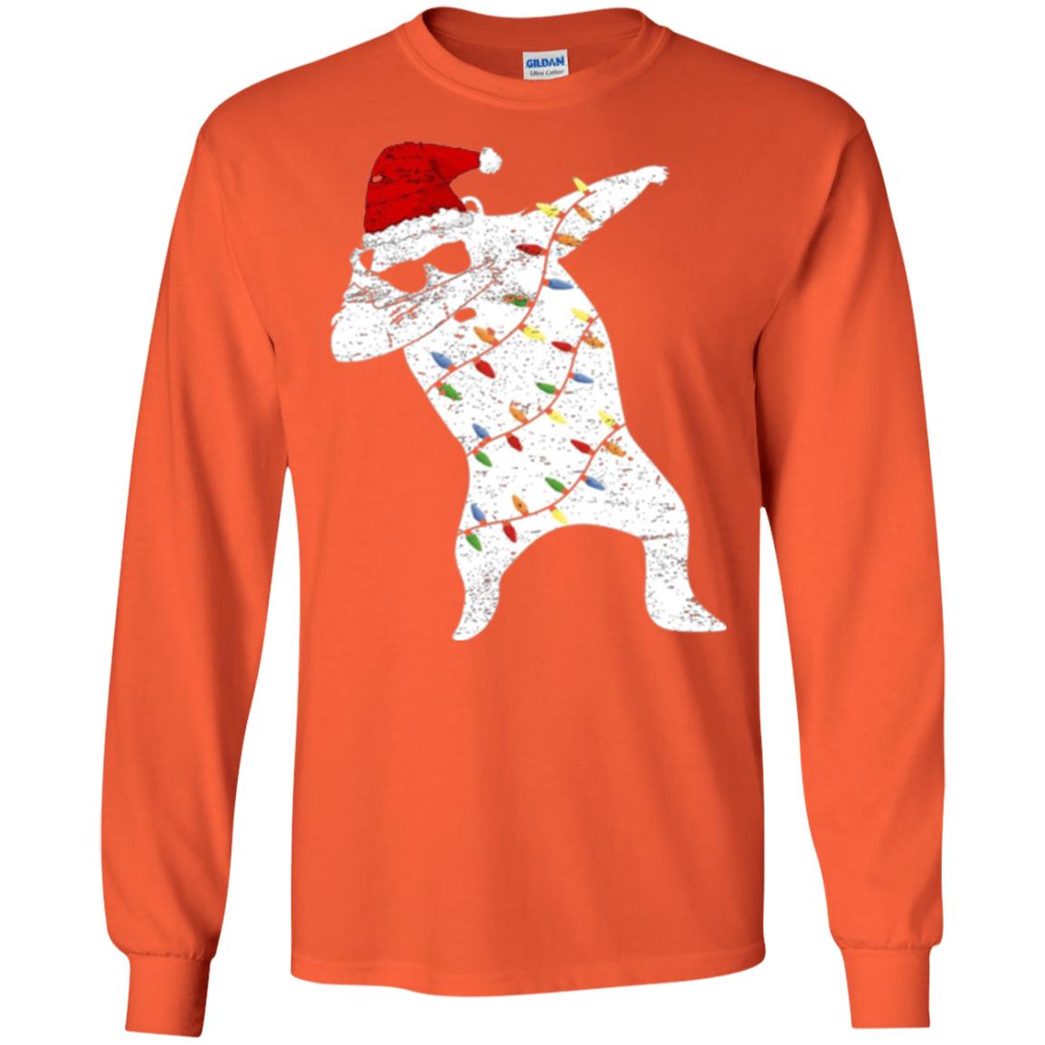 Christmas T-shirt Santa Bear Dabbing Lights Sunglasses Orange