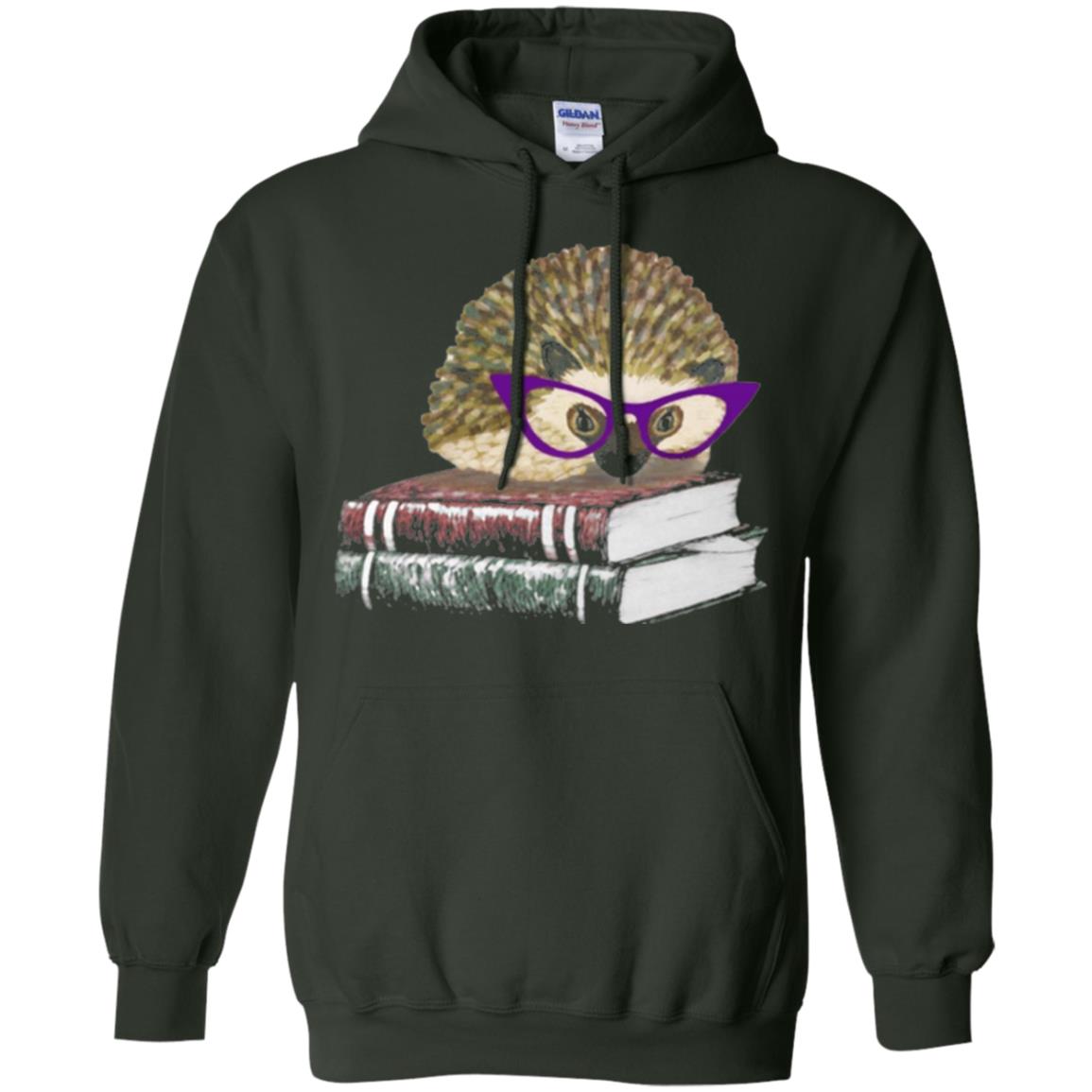 Adorable Hedgehog Book Nerd Gift Shirt Forest Green