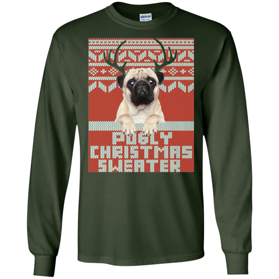 Dog Lovers T-shirt Pugly Christmas Sweater Forest Green