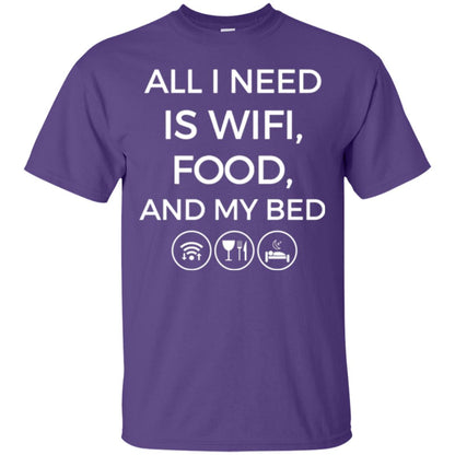 All I Need Is Wifi Food And My Bed T-shirt Purple