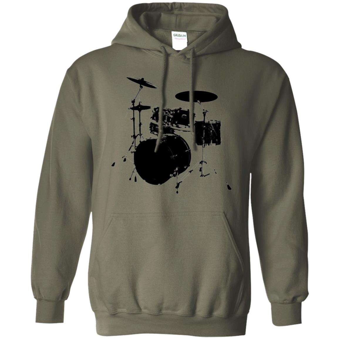 Drum Lovers T-shirt Drum Kit Stencil Print Military Green