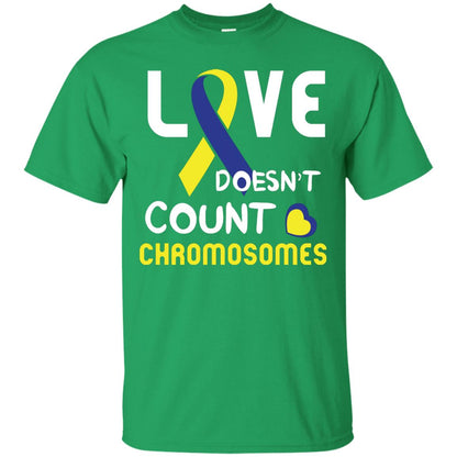 Love Doesn’t Count Chromosomes Down Syndrome Awareness T-shirt Irish Green
