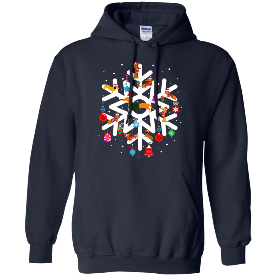 Winter Snow Flower Decorating Bauble And Dachshund X-mas Gift Shirt Navy