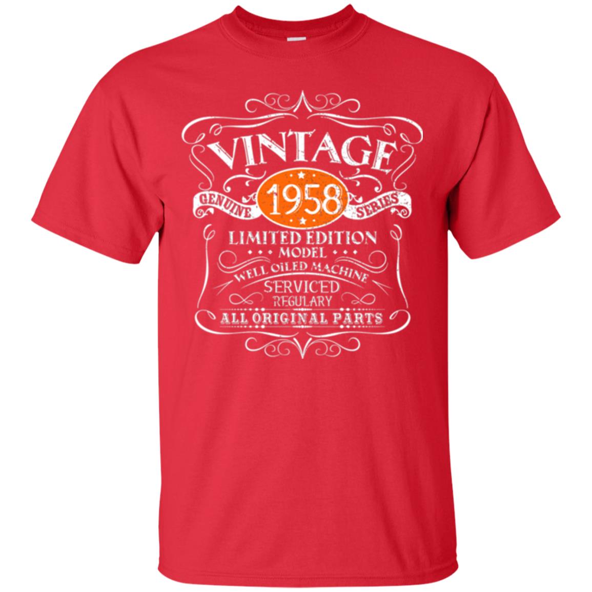 Vintage 60th Birthday T-shirt 1958 All Original Parts Red