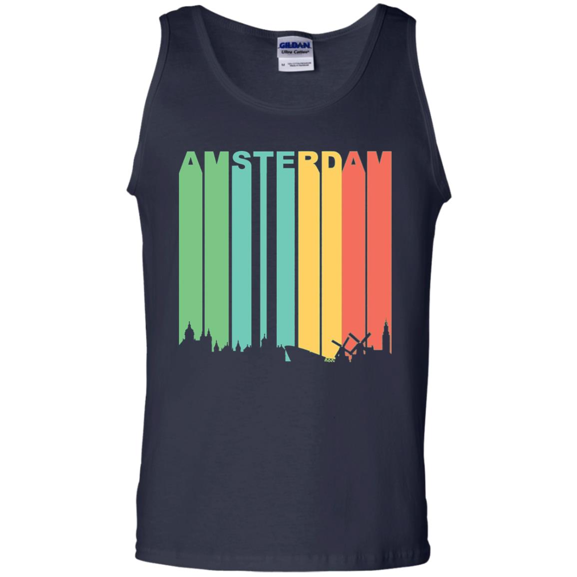 Retro Amsterdam Netherlands Cityscape Downtown Skyline Shirt Navy