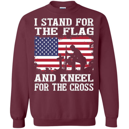 Miiitary T-shirt Stand For The Flag And Kneel For The Cross Maroon