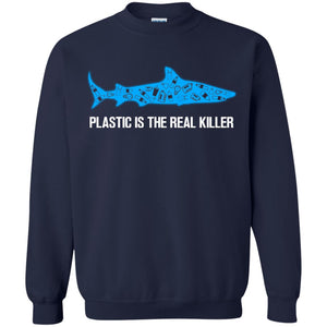 Plastic Is The Real Killer Save Ocean Shark ShirtG180 Gildan Crewneck Pullover Sweatshirt 8 oz.