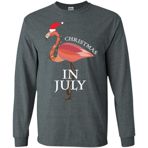 Flamingo With Santa_s Hat Christmas In July Xmas In Summer ShirtG240 Gildan LS Ultra Cotton T-Shirt
