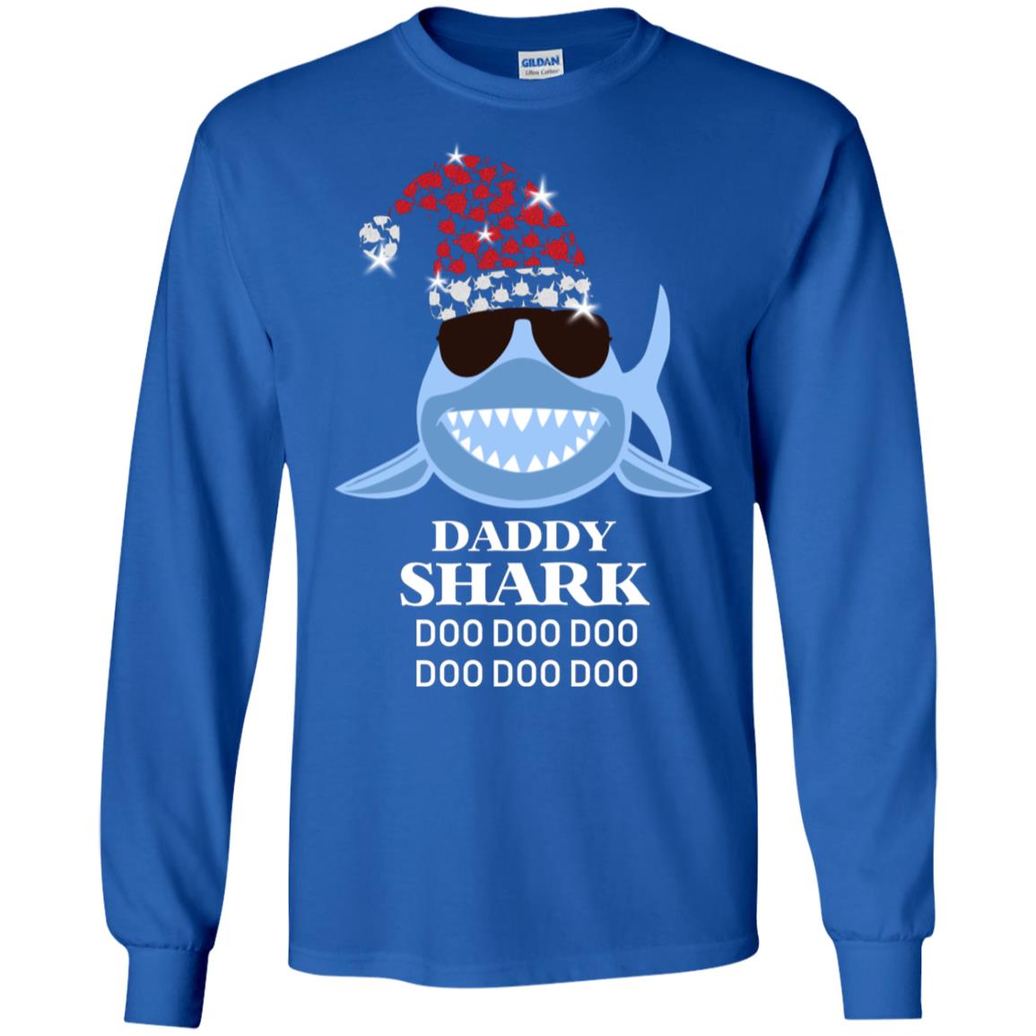 Daddy Shark With Santa Claus Hat Merry X-mas Family Shark Gift Shirt Royal