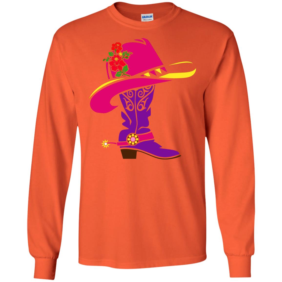 Cowgirl Boots With Hat T-shirt Orange