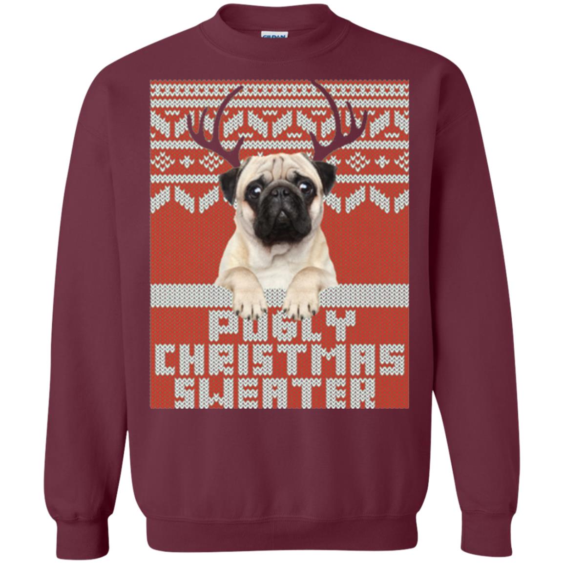 Dog Lovers T-shirt Pugly Christmas Sweater Maroon