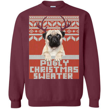 Dog Lovers T-shirt Pugly Christmas Sweater Maroon