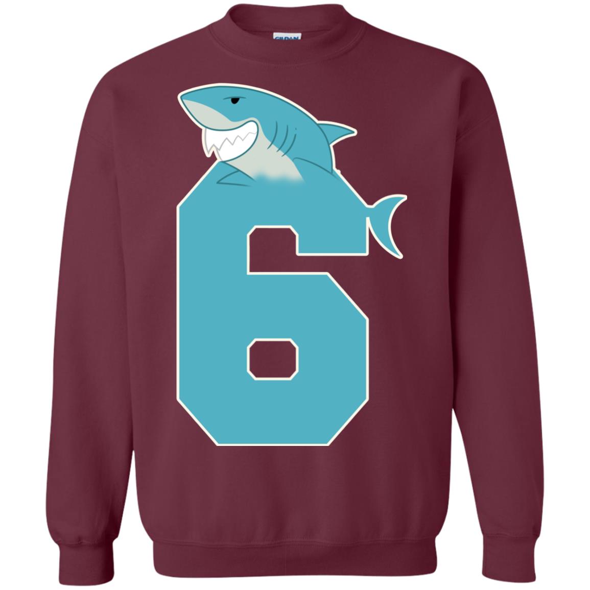 6th Birthday Shark Party Shirt Maroon