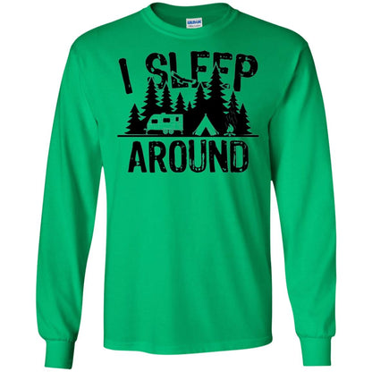 Funny Camping T-shirt I Sleep Around Irish Green