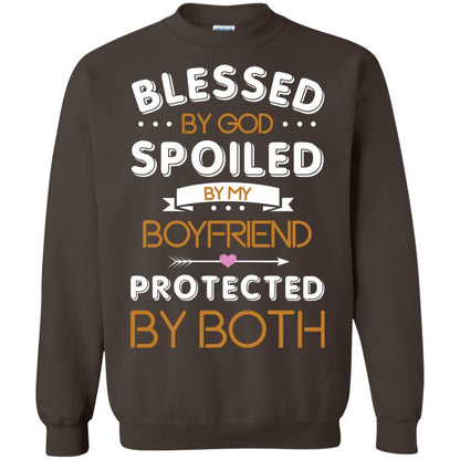 Blessed By God Spoiled By My Boyfriend Protected By Both Shirt Dark Chocolate