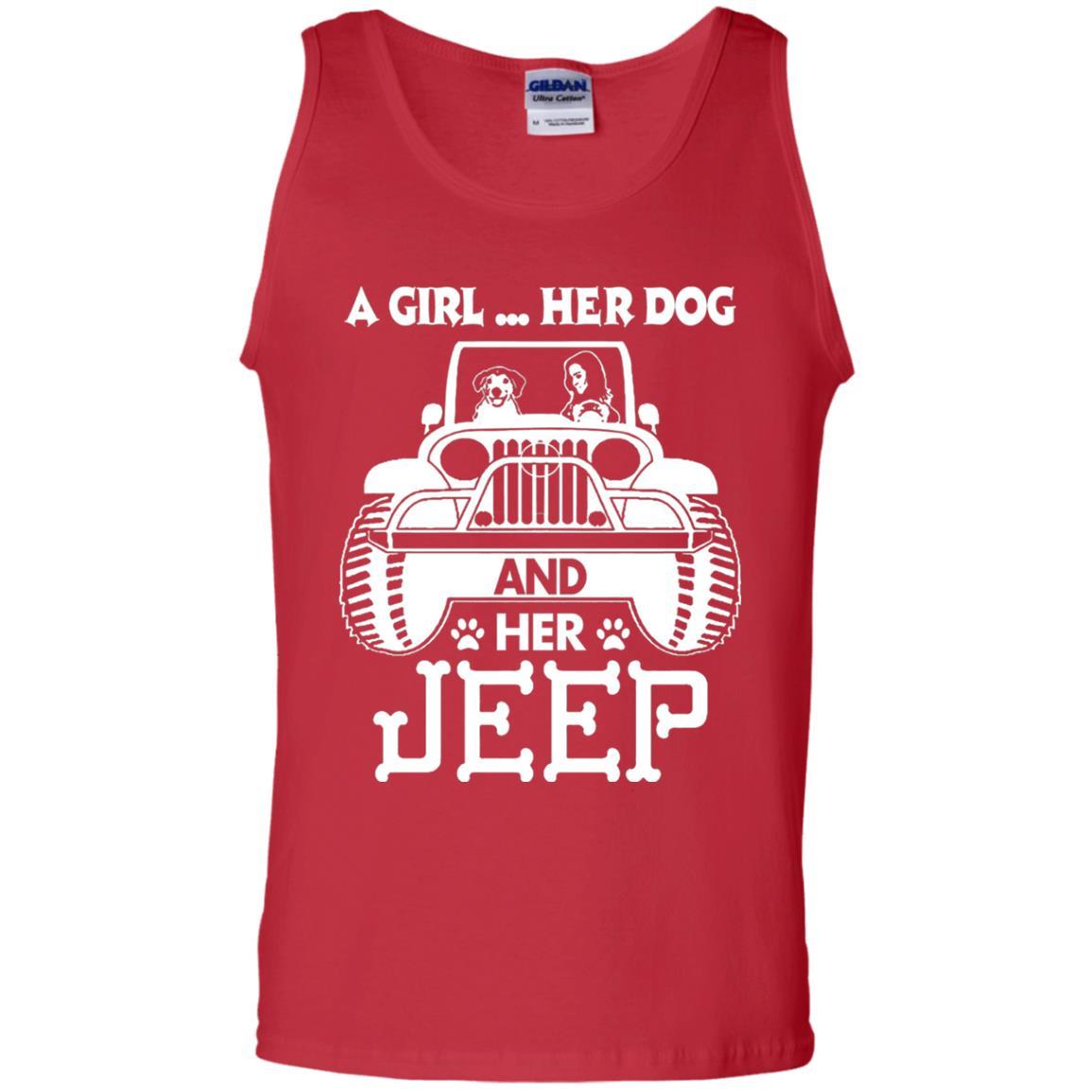 Dog Lover T-shirt A Girl Her Dog And Her Jeep Red