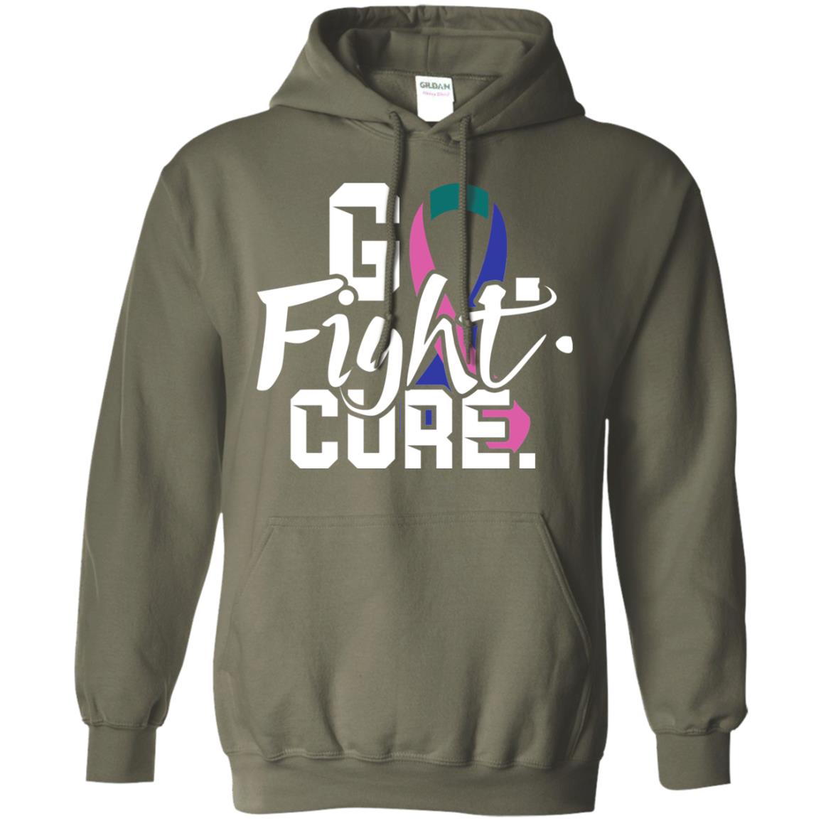 Thyroid Awareness Go Fight Cure Teal Pink Blue Ribbon Shirt Military Green