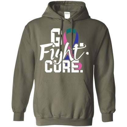Thyroid Awareness Go Fight Cure Teal Pink Blue Ribbon Shirt Military Green