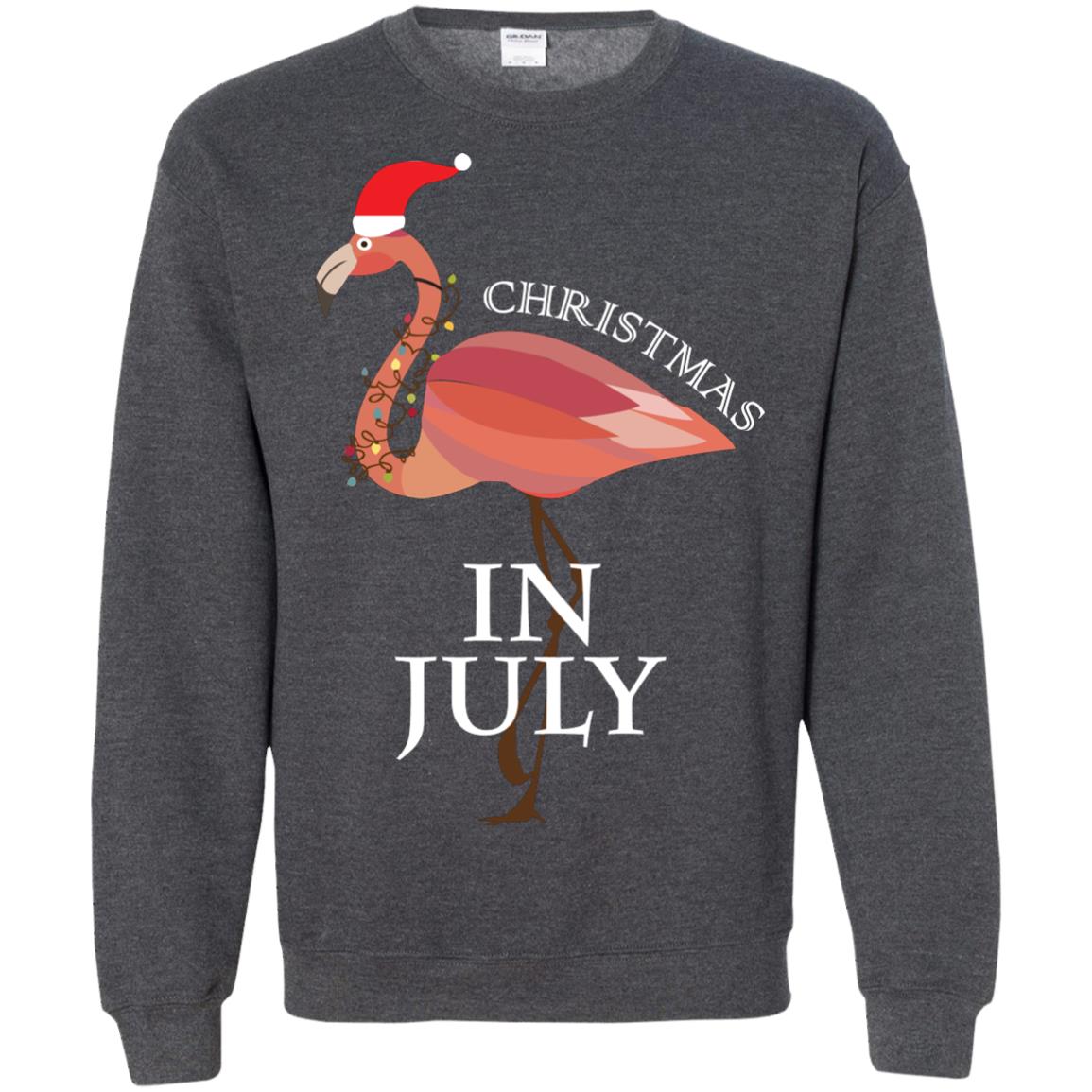 Flamingo With Santa_s Hat Christmas In July Xmas In Summer Shirt Dark Heather