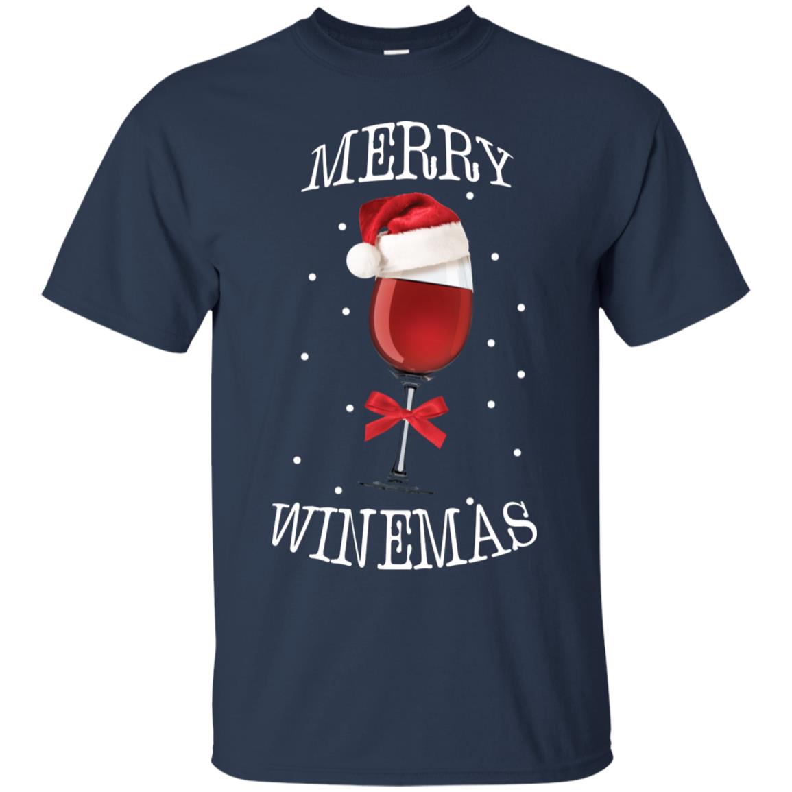 Merry Wine-mas X-mas Wine Drinking Lovers Gift Shirt Navy
