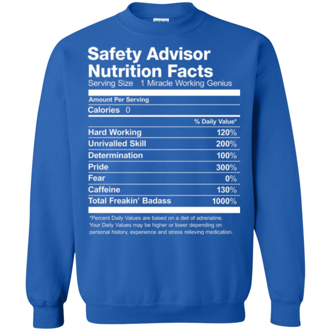 Safety Advisor Nutrition Facts Funny T-shirt Royal