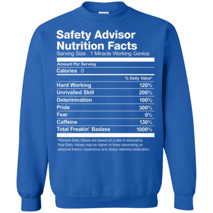Safety Advisor Nutrition Facts Funny T-shirt Royal