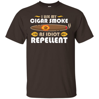 I Use My Cigar Smoke As Idiot Repellent Funny Cigar T-shirt For Mens Dark Chocolate