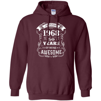 50th Birthday T-shirt Born In January 1968 Maroon