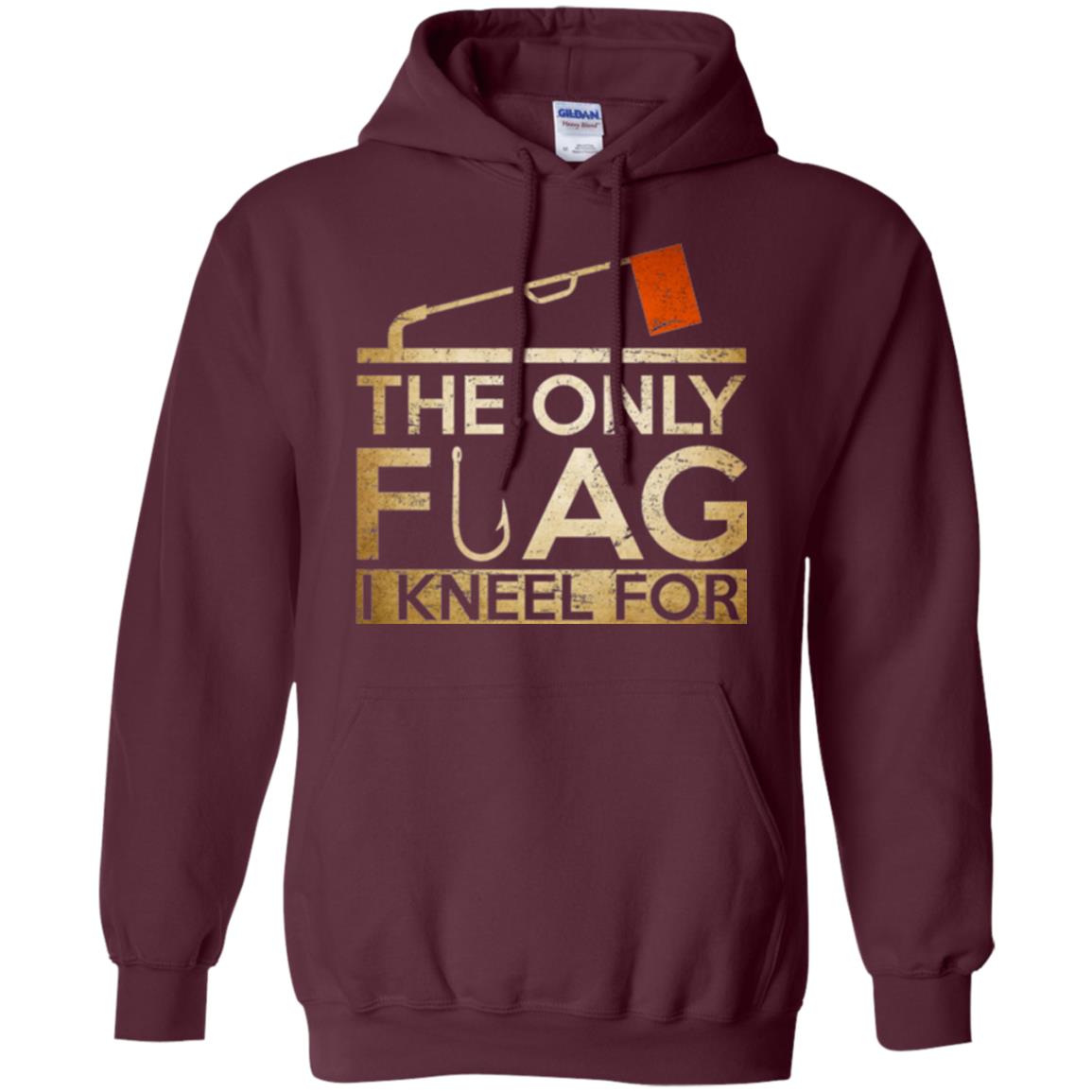 Ice Fishing T-shirt The Only Flag I Kneel For Maroon