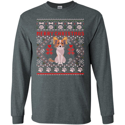 Dog Lover T-shirt Papillon Dog Merry Christmas Dark Heather