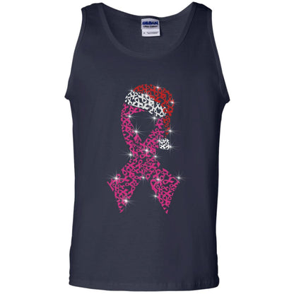 Pink Ribbon With Santa Hat Breast Cancer Awareness X-mas Gift Shirt Navy